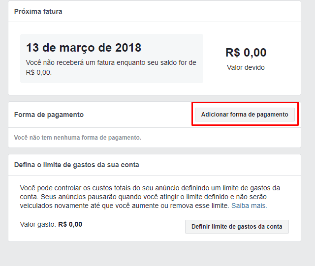 Clique em “Adicionar forma de pagamento”.