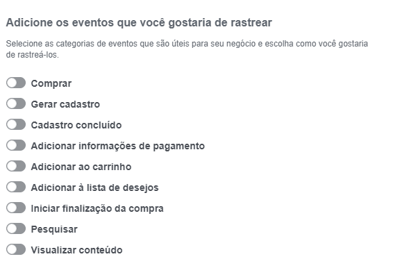 Adição de eventos a serem rastreados