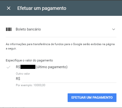 Efetuar um Pagamento" para gerar o boleto bancário.