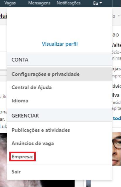 Então, selecione a página da empresa no menu suspenso. 