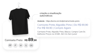 automação para ecommerce: imagem de uma camiseta preta com numeração, preço e descrição do anúncio 