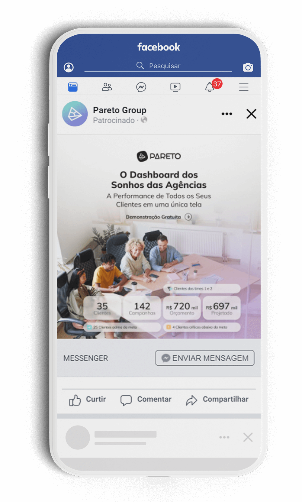 facebook ads: imagem de um anúncio da pareto no formato messenger