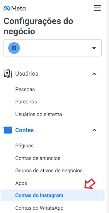 facebook business: imagem da plataforma indicando o local para adicionar conta do Instagram e WhatsApp