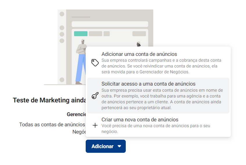 facebook business: imagem indicando como criar conta