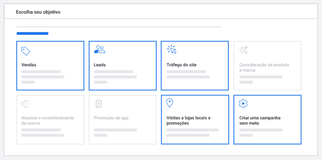 google performance max: imagem da tela de objetivos do Google Ads
