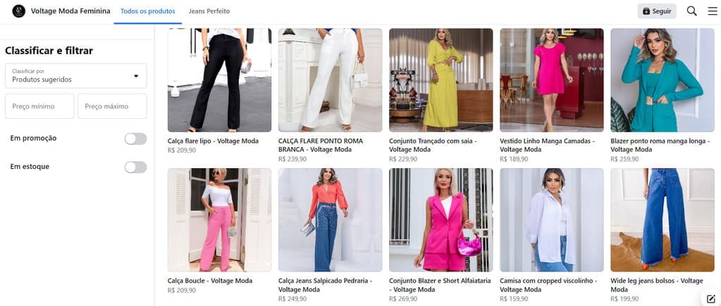 catalogo de produtos: imagem da página de catálogo de produtos de roupa feminina