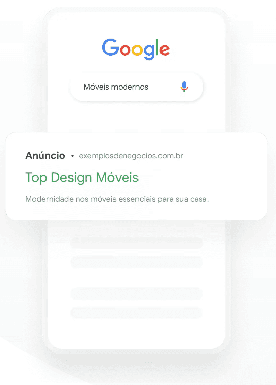 google ads: imagem de um celular com um anúncio na tela no formato de rede de pesquisa