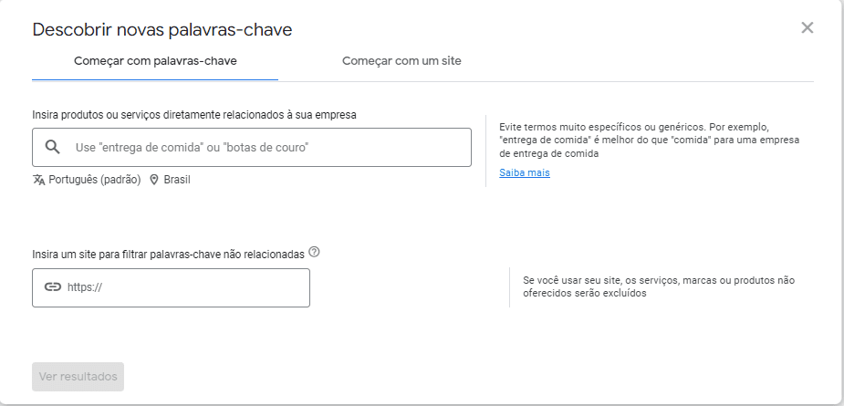 planejador de palavras chaves: imagem da plataforma indicando onde descobrir as palavras-chave