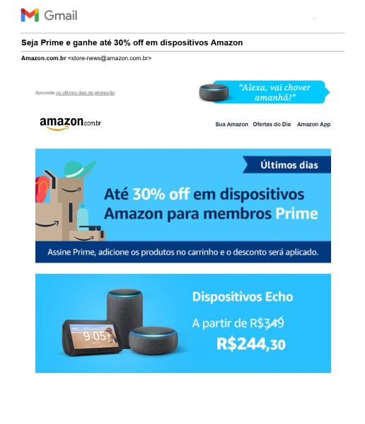 Email Marketing: exemplo de email da Amazon