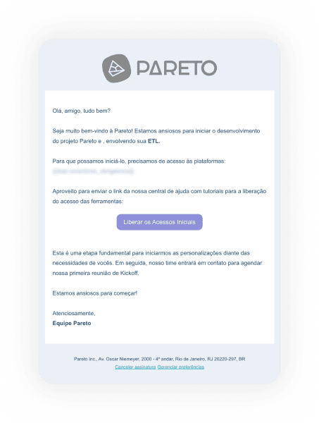 Email Marketing: exemplo de email de boas vindas da Pareto