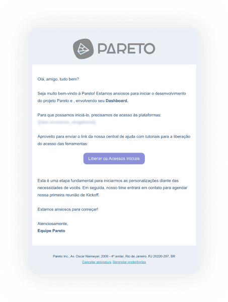 Email de Marketing: exemplo de email transacional da Pareto