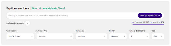 Dicas Prompts para Imagem com IA: imagem da plataforma Tess AI 