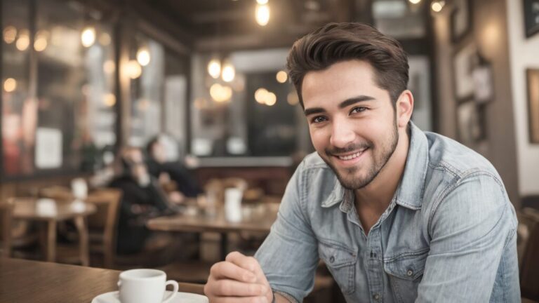 Batalha das IAs: EP2 Um homem num café, sorrindo