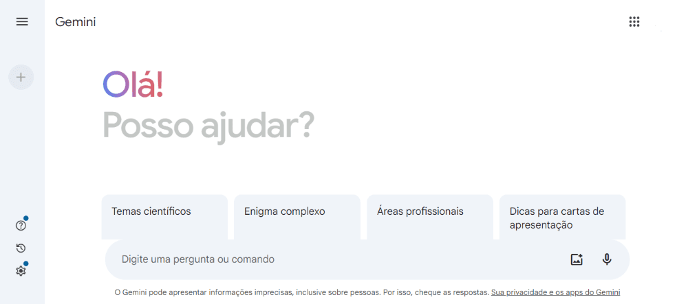 IA para Programação: página inicial do Gemini