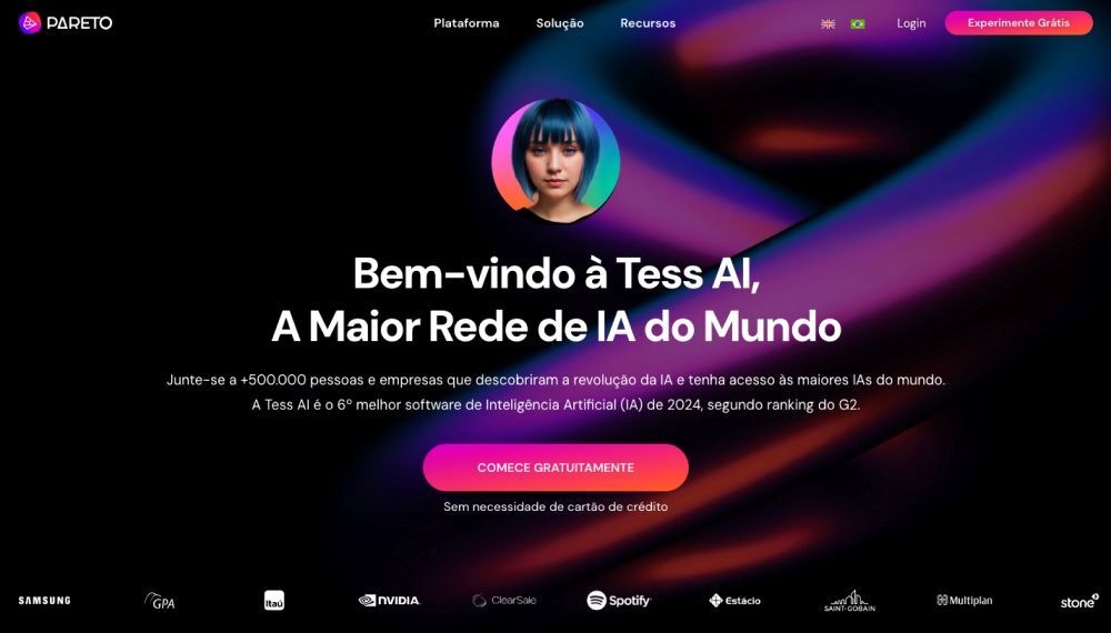 IA para Programação: página inicial da plataforma Tess AI