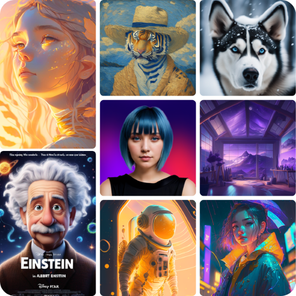 Inteligência Artificial no Marketing Digital: mosaico de imagens geradas pela Tess AI.