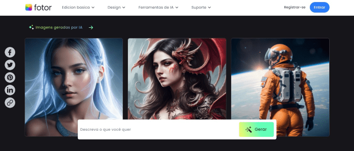 IA que Cria Imagens: imagem da página Fotor