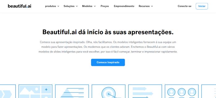 Inteligência Artificial Site: imagem da tela inicial da plataforma Beautiful