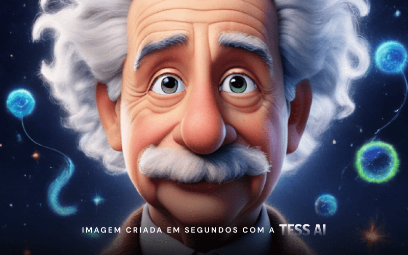 Imagem Estilo Disney Pixar: imagem gerada pela Tess AI ilustrando o Albert Einstein