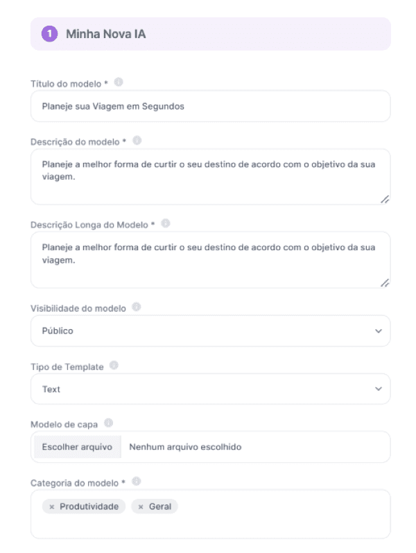 Template Planejamento de Viagem: imagem da plataforma Tess AI para servir de passo a passo.