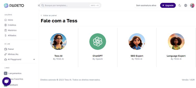 Prompt Engineering: image of the Tess AI platform