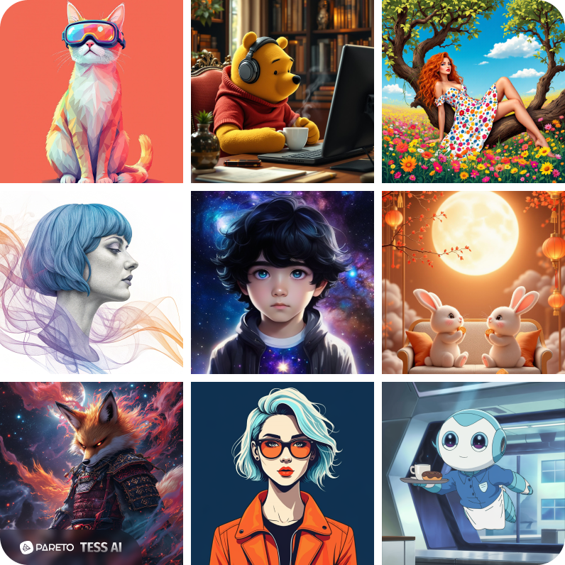 Inteligência Artificial Desenho: mosaico de desenhos gerado pela ferramenta Tess AI.