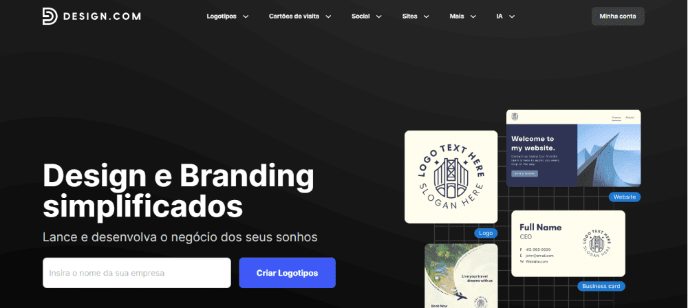 IA para Criar Logos: página inicial da Design.com