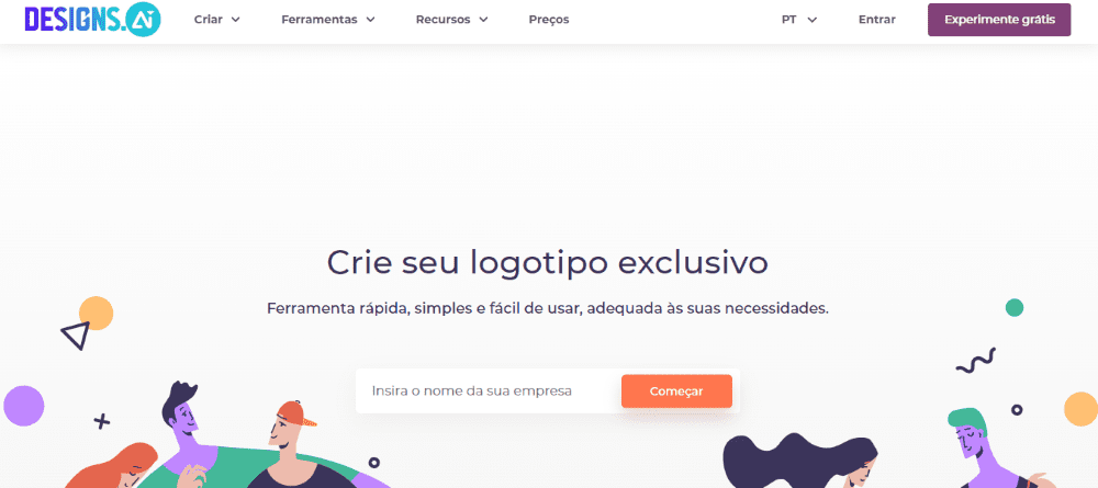 IA para Criar Logos: página inicial da Designs 