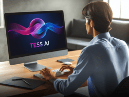 IA para Criar Logos: imagem de um designer criando um logo no computador. Imagem gerada pela plataforma Tess AI