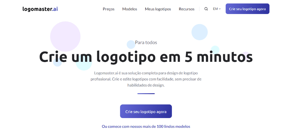 IA para Criar Logos: página inicial da Logomaster