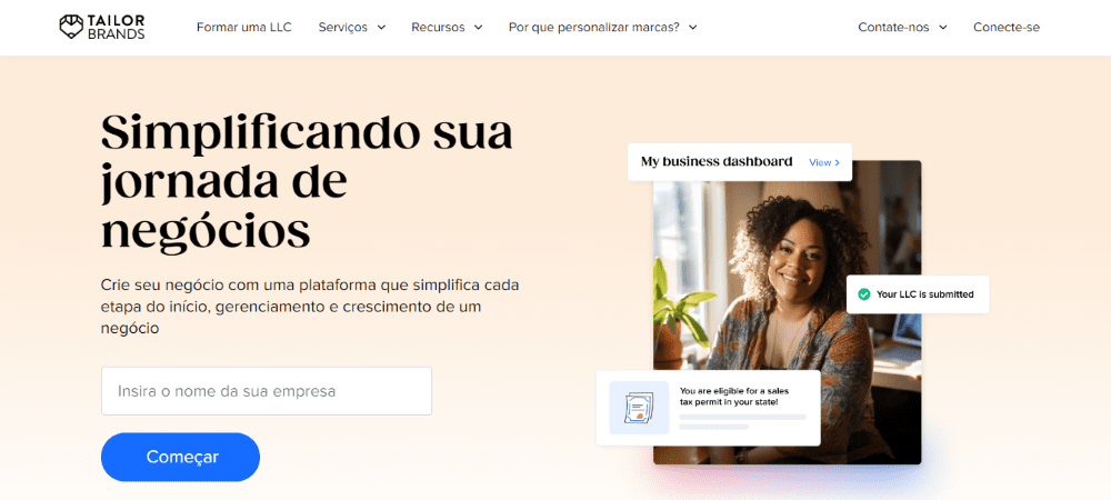 IA para Criar Logos: página inicial da Tailor Brand Brands