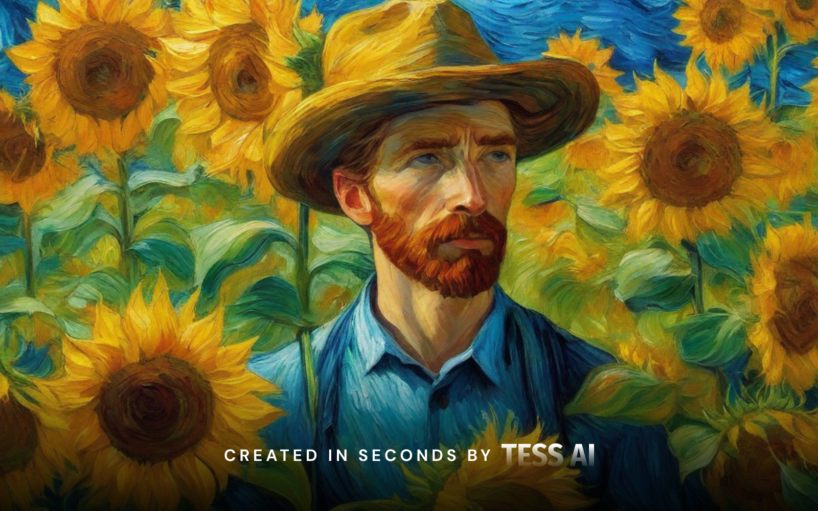 Images made with AI inspired by different artists: image generated by Tess AI