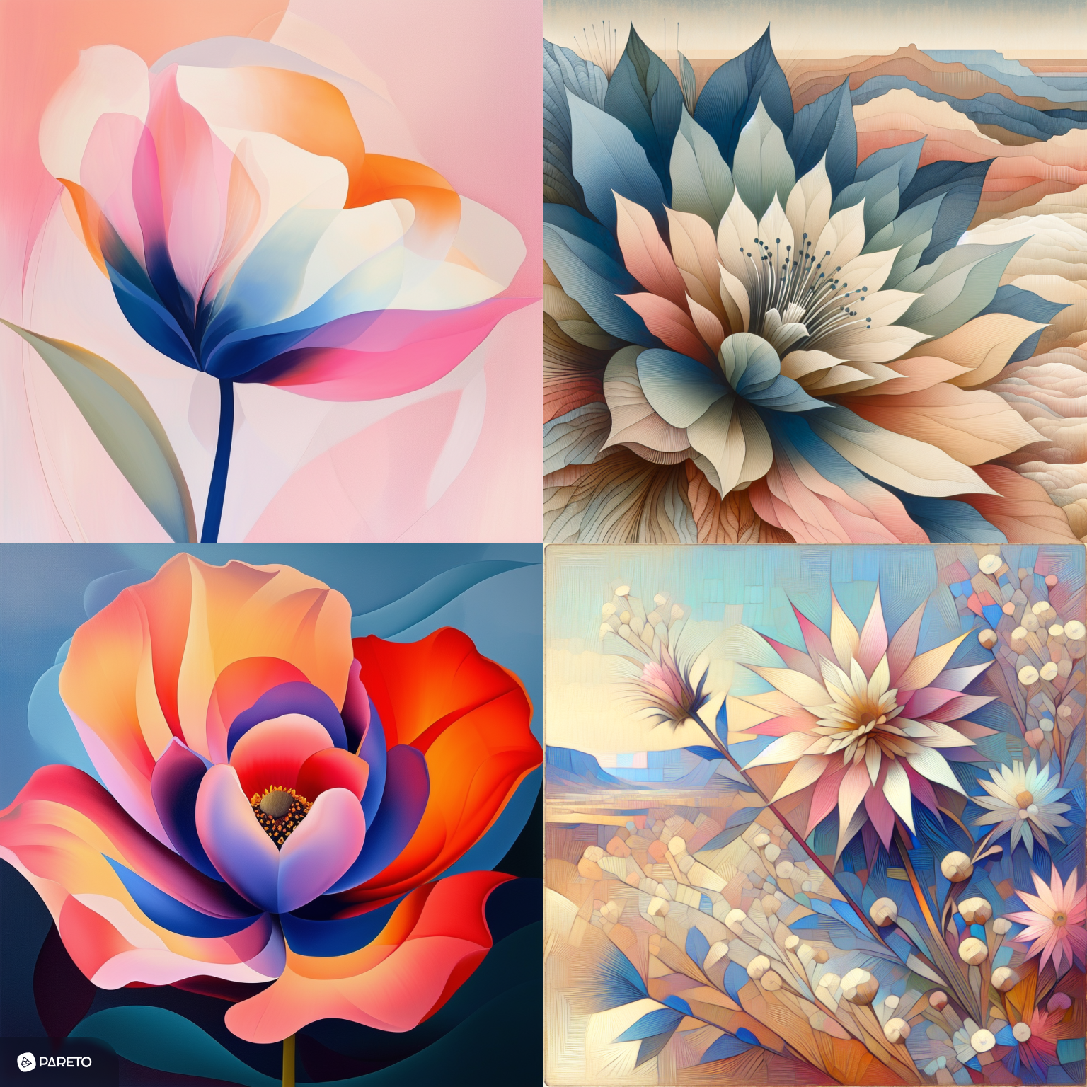 Images Made With IA Inspired by Different Artists: mosaic of images generated in Tess AI
