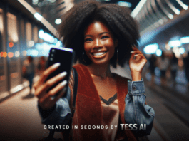 IA no Marketing de Influência: imagem gerada pela plataforma Tess AI de uma linda jovem negra influenciadora digital.