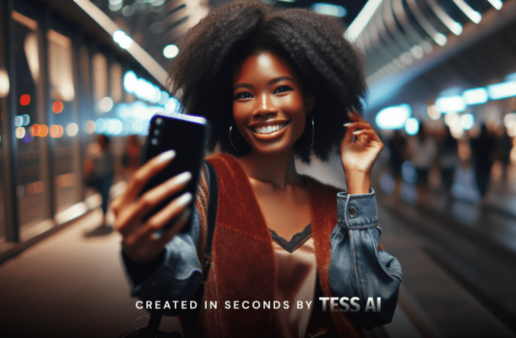 IA no Marketing de Influência: imagem gerada pela plataforma Tess AI de uma linda jovem negra influenciadora digital.