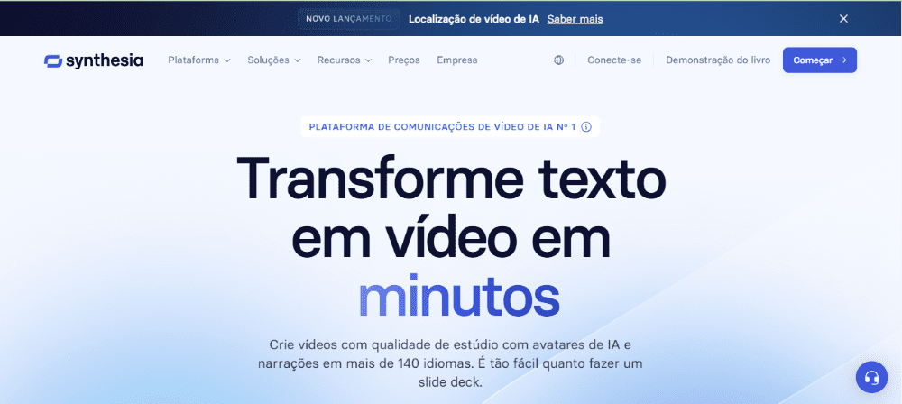 Criar Video com IA: página inicial da Synthesia