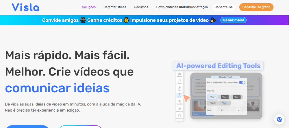 Criar Video com IA: página inicial do Visla